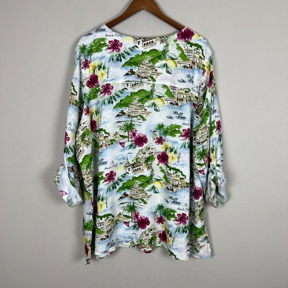 Cynthia Rowley Shirt 3X The Amalfi Coast Print Linen Collar Button Down Colorful - Picture 9 of 12